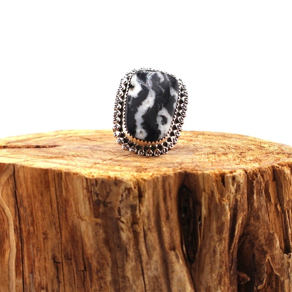 Native American Jasper Zebra Ring Navajo Handmade Jewelry Sterling Sz 8.5 US** - Picture 4 of 13